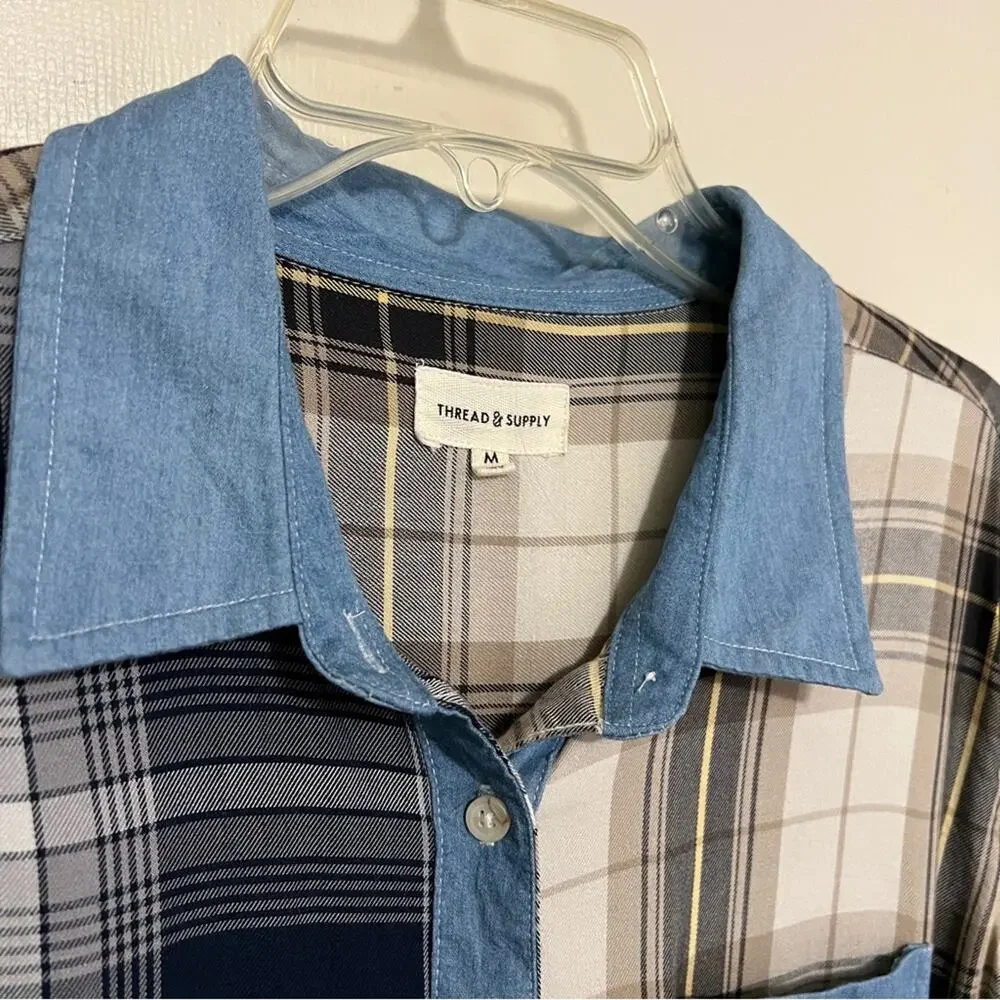 Thread & Supply Plaid Mix Button Down Shirt M - Picture 3 of 7